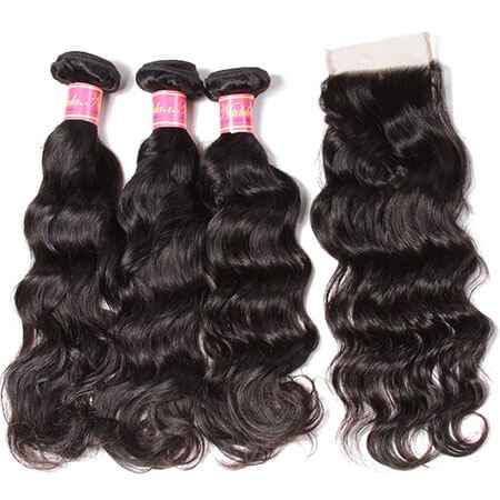 Natural Wave Idolra Virgin Hair Weave 3 Bundles With Closure Unprocessed Human Hair